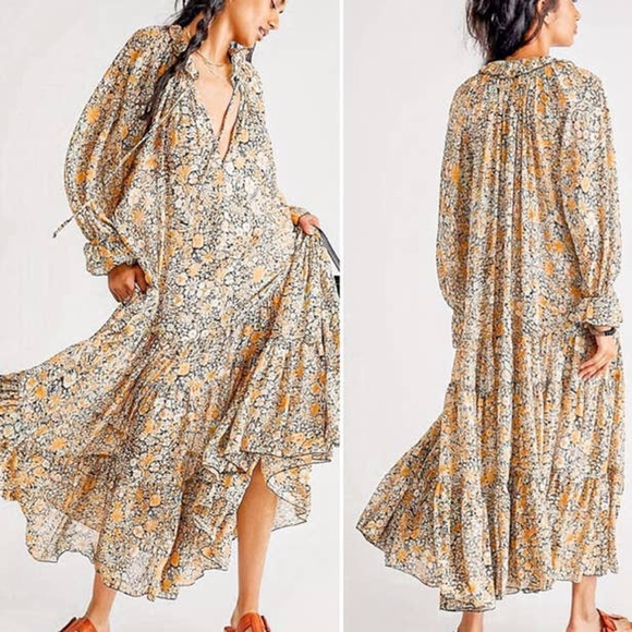 Free People Feeling Groovy Maxi Dress Black Combo Floral Size Small - Picture 14 of 14